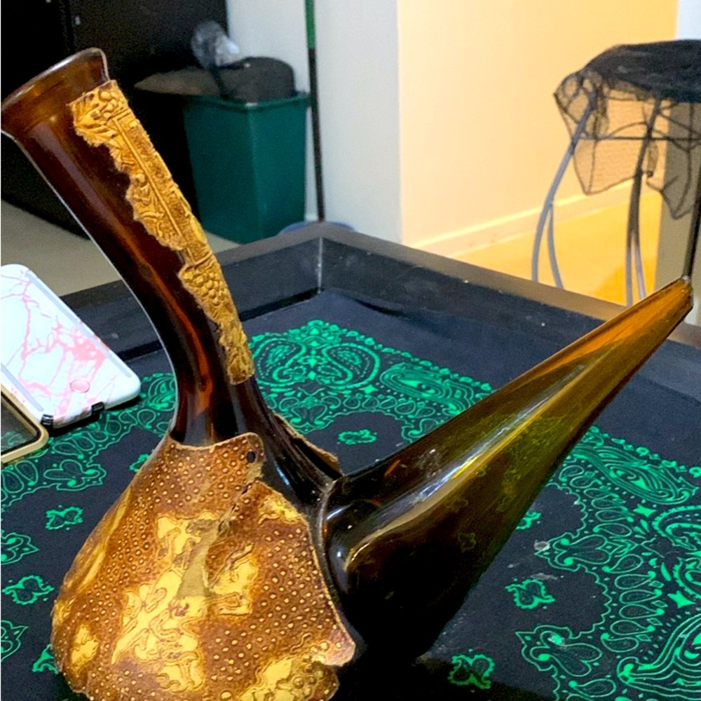 wine decanter vintage with genuine leather